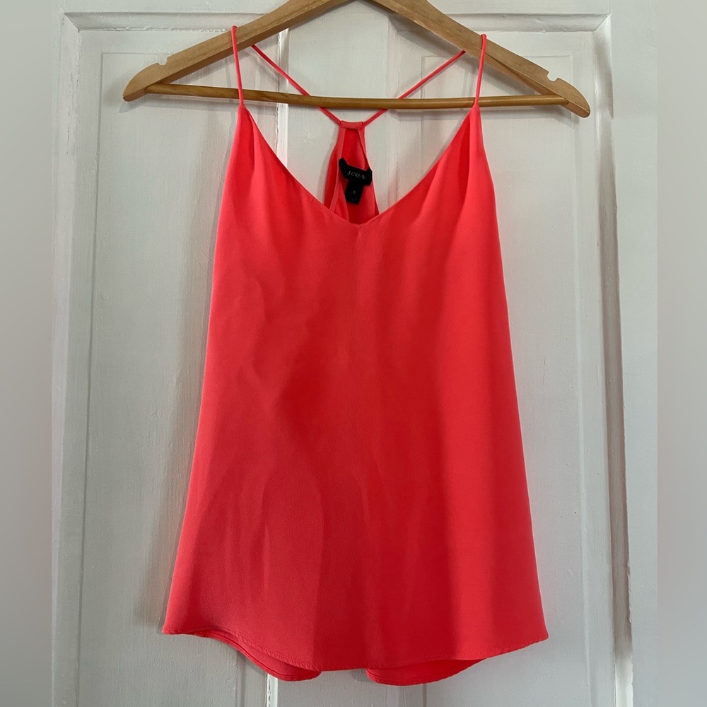 J.Crew 100% Silk Tank Top Size 0 Coral Pink Spaghetti Strap Summer
